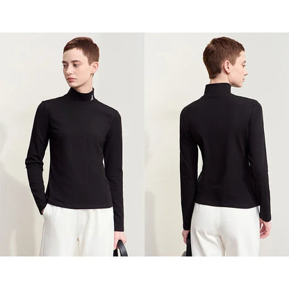 Damen Rollkragen-T-Shirt aus besticktem Fleece für warme Wintertage