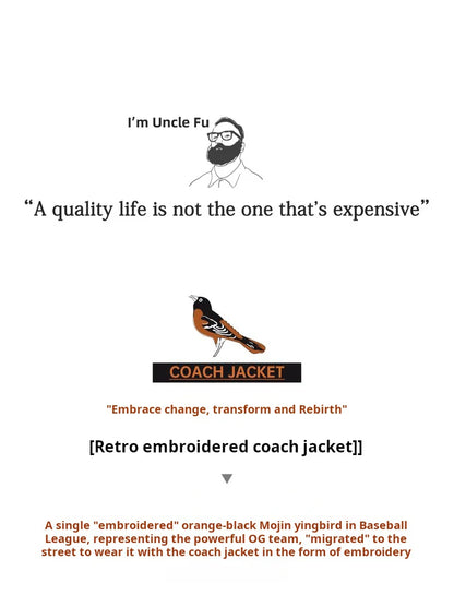 Herren Vintage-gestickte Coach-Jacke im lässigen Stil mit Reißverschluss