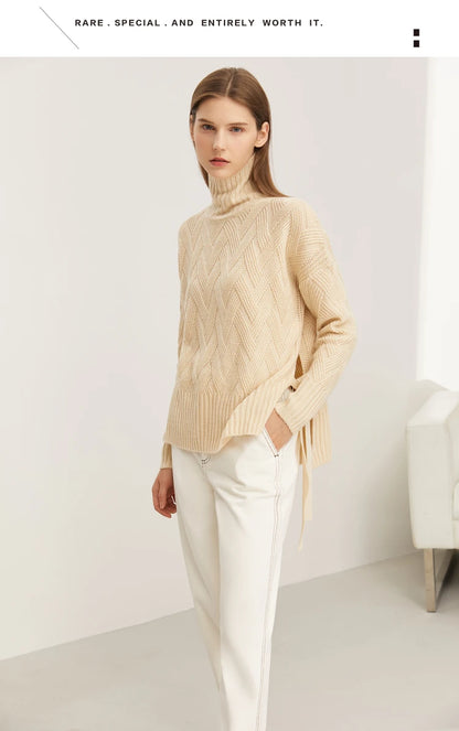 Damen-Rollkragenpullover locker Schnürung Herbst-Winter