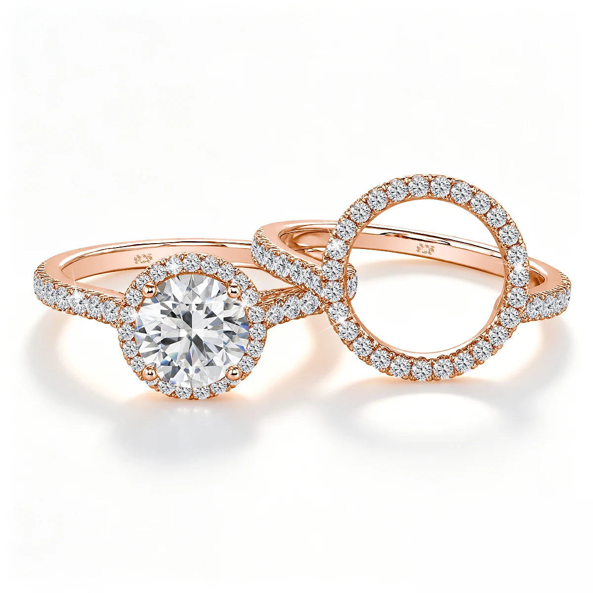 Damen-Verlobungsring-Set aus 925er Silber mit Moissanit Doppel-Halo 7 mm 1,2 ct Luxus-Schmuck
