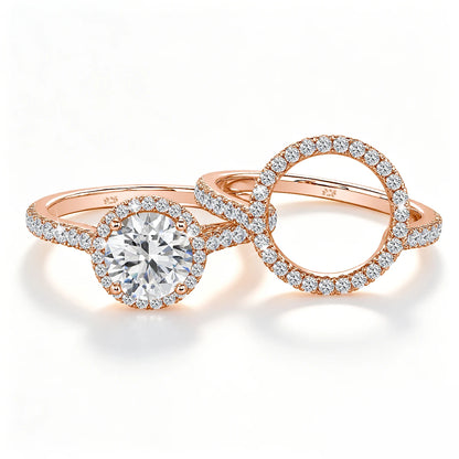 Damen-Verlobungsring-Set aus 925er Silber mit Moissanit Doppel-Halo 7 mm 1,2 ct Luxus-Schmuck