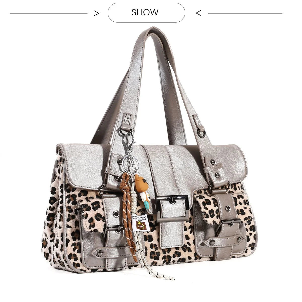 Damen-Umhängetasche aus Kunstleder Leoparddruck Bronze Crossbody-Tasche mit großem Fassungsvermögen