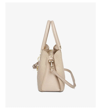 Damen Schultertasche aus echtem Leder im Karomuster mit Reißverschluss