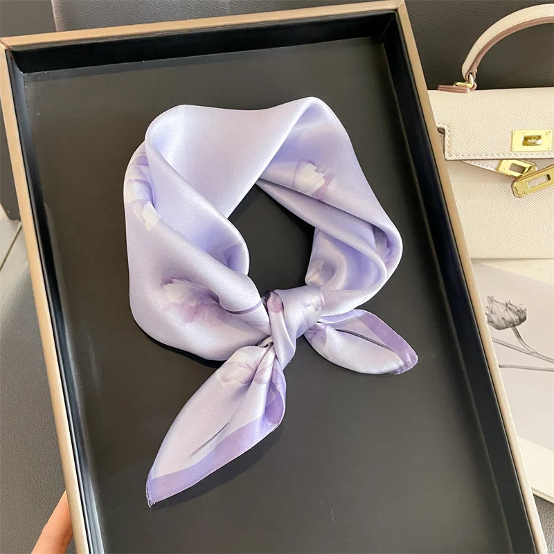 Damen Seidensatin Schal Tasche Kopf Bandana Halstuch bedruckt F