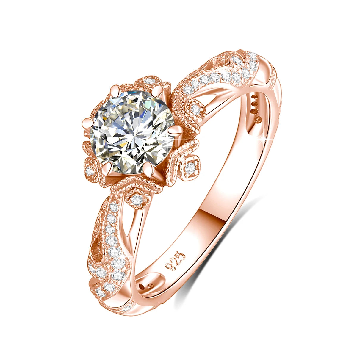 Damen-Halo-Verlobungsring im Viktorianischen Filigran-Design, 18K Goldplattiert Moissanit
