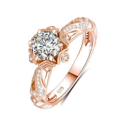 Damen-Halo-Verlobungsring im Viktorianischen Filigran-Design, 18K Goldplattiert Moissanit