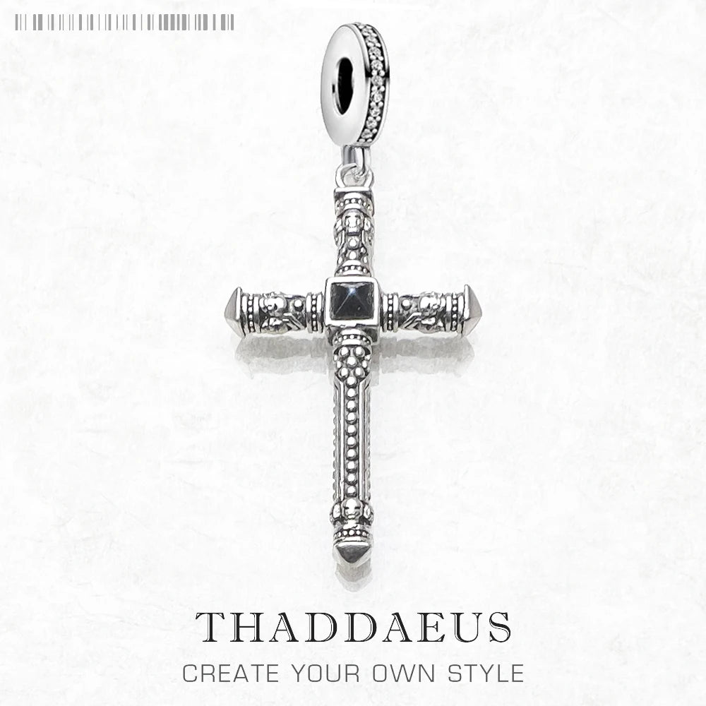 Damen-Charm-Anhänger Totenkopf Kreuz Nieten Punk Rebel aus Sterlingsilber