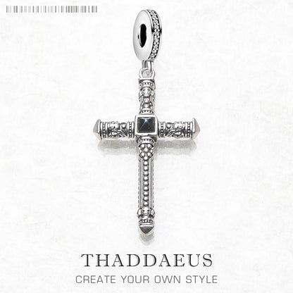 Damen-Charm-Anhänger Totenkopf Kreuz Nieten Punk Rebel aus Sterlingsilber