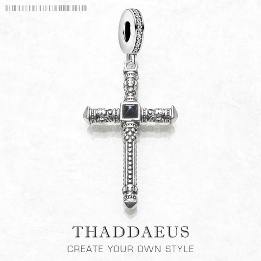 Damen-Charm-Anhänger Totenkopf Kreuz Nieten Punk Rebel aus Sterlingsilber