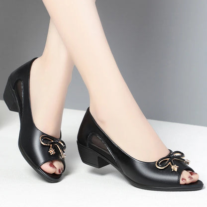Damen Keil Sandalen Echtes Leder Fischmaul