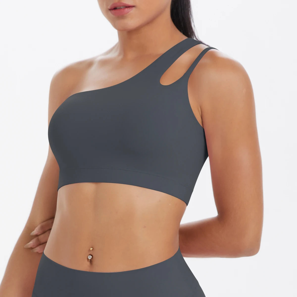 Damen-Yoga-BH mit Brustpolster, Racerback mit Cut-out, dunkelgrau