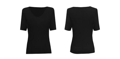 Damen V-Ausschnitt Pullover gerippt Kurzarm Viskose Büro Sommer