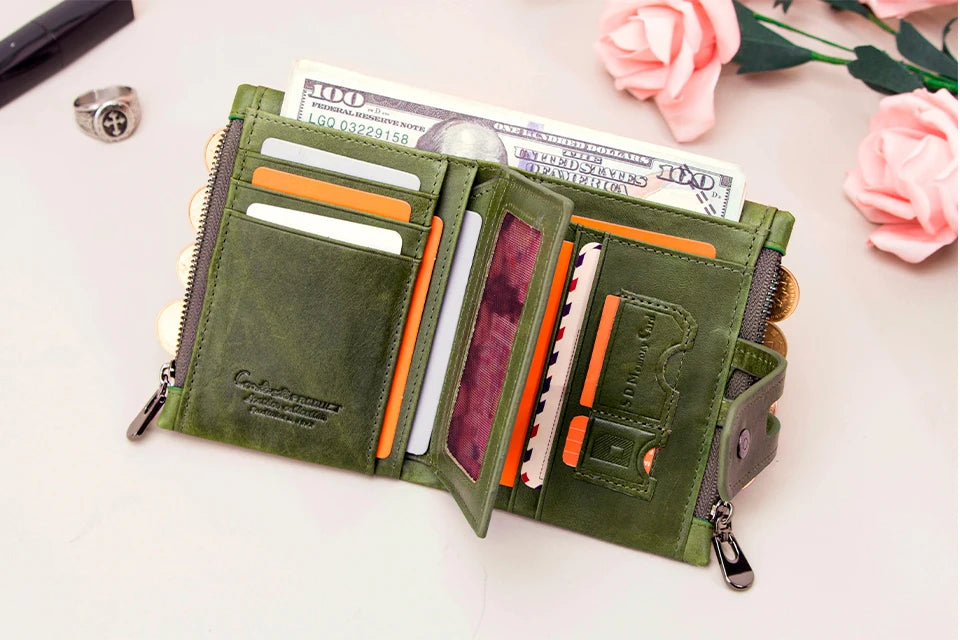 Damen Echtleder Geldbörse Bifold Vintage Kartenhalter Münzfach Geldclip
