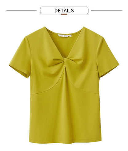 Damen T-Shirt im Minimalismus-Stil mit V-Ausschnitt und dünnem Design