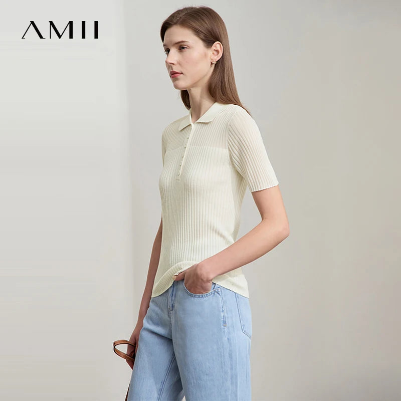 Damen Strickoberteil mit Revers und halber Knopfleiste für den Sommer