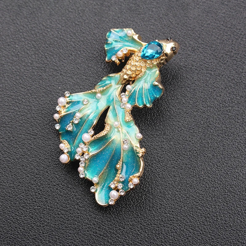 Brosche Goldfisch Emaille Strass Tier Kreativ Mode Europäisch Schmuck