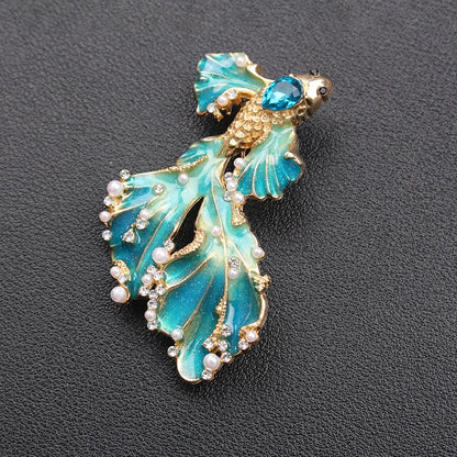 Brosche Goldfisch Emaille Strass Tier Kreativ Mode Europäisch Schmuck