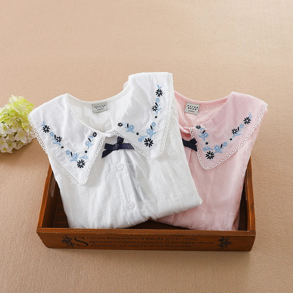 Mädchen Bluse Shirts Sommer Kurzarm Baumwolle Schöne Spitze Kausalen Weiß Tops Kinder Hohe Qualität Kleidung