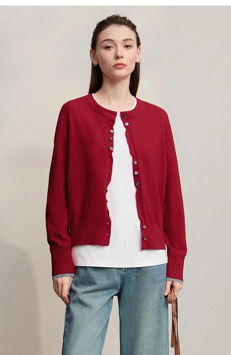Damen-Rundhalspullover Strickjacke einfarbig einreihig Herbst-Winter