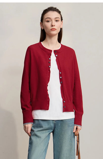 Damen-Rundhalspullover Strickjacke einfarbig einreihig Herbst-Winter