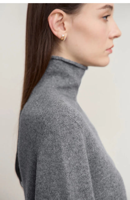 Damen-Rollkragenpullover 100 % Wolle locker Herbst-Winter