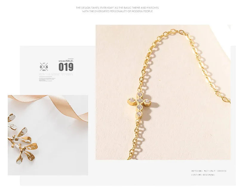 OBEAR 18K vergoldetes Edelstahl-Armband mit zierlichem Kreuz, Micro-Pavé-Armband mit kubischen Zirkonia, minimalistischer Schmuck, Geschenk für Frauen