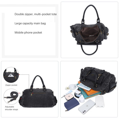 Damen-Satchel-Tasche Aus Denim Mit Obergriff Großes Fassungsvermögen Alltagstauglich