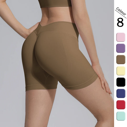 Nahtlose Yogashorts für Damen, kurze Leggings in Olivbraun, blickdicht wirkend