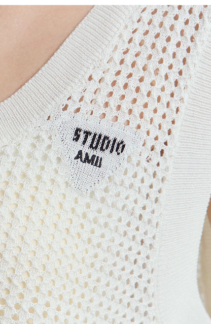 Damen V-Ausschnitt Pullover Viskose ärmellos Lochmuster Sommer