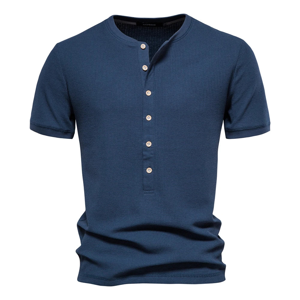 Herren Henley T-Shirt aus Baumwolle im einfarbigen lässigen Design für den Sommer