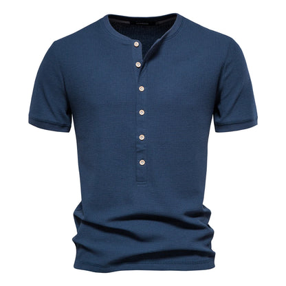 Herren Henley T-Shirt aus Baumwolle im einfarbigen lässigen Design für den Sommer