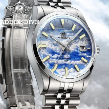 Herren-Automatikuhr mit 3D-Wolkenzifferblatt und Bubble-Glas