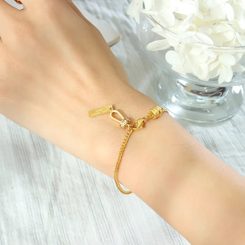 Damen-Gliederarmband mit Zirkonia-Fassung aus Edelstahl