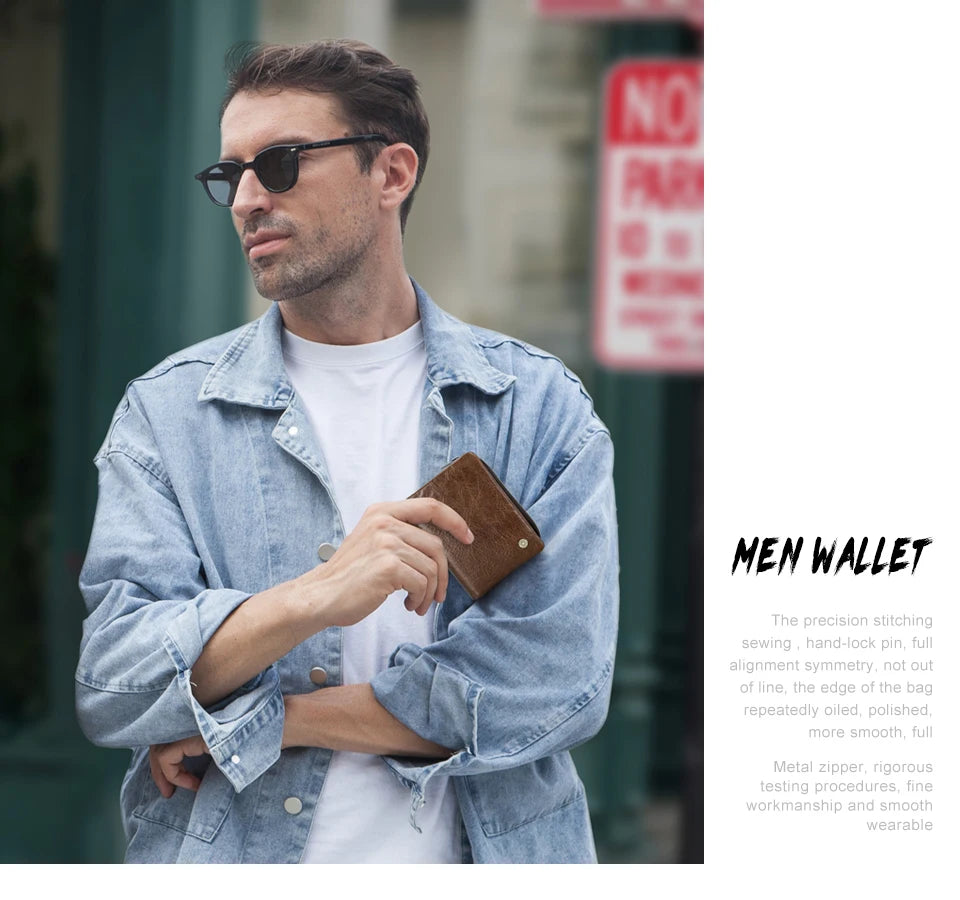 Herren Echtleder Geldbörse Bifold Vintage RFID Kartenhalter Münzfach Luxus Reise
