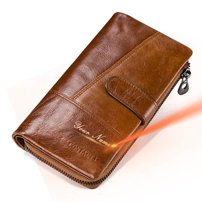 Herren Echtleder Lange Geldbörse Vintage Bifold Reißverschluss Kartenhalter Geldclip