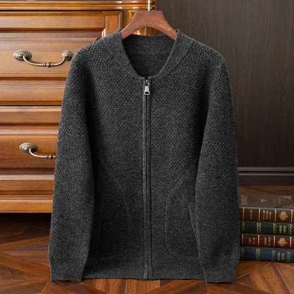 Herren-Strickjacke mit Baseball-Kragen, 100 % reine Wolle, Herren 2024, Herbst und Winter, verdickter lässiger Strickpullover, Jacke, Outdoor-Blazer