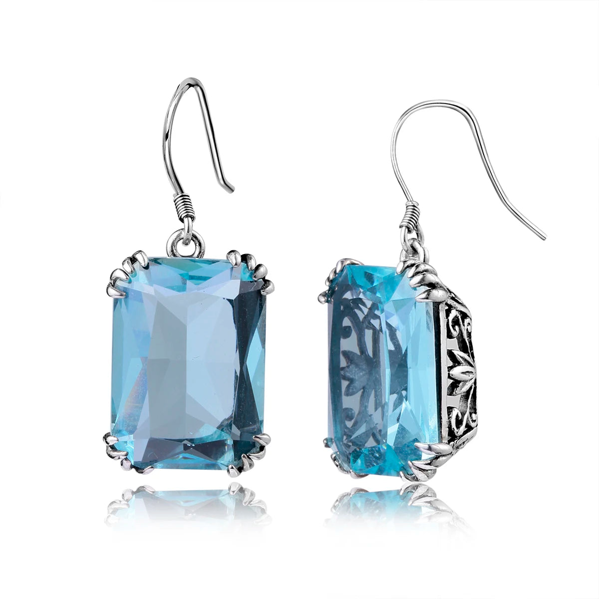 Damen-Ohrringe aus Sterlingsilber 925 mit quadratischem Aquamarin-Anhänger handgefertigtes Vintage-Design