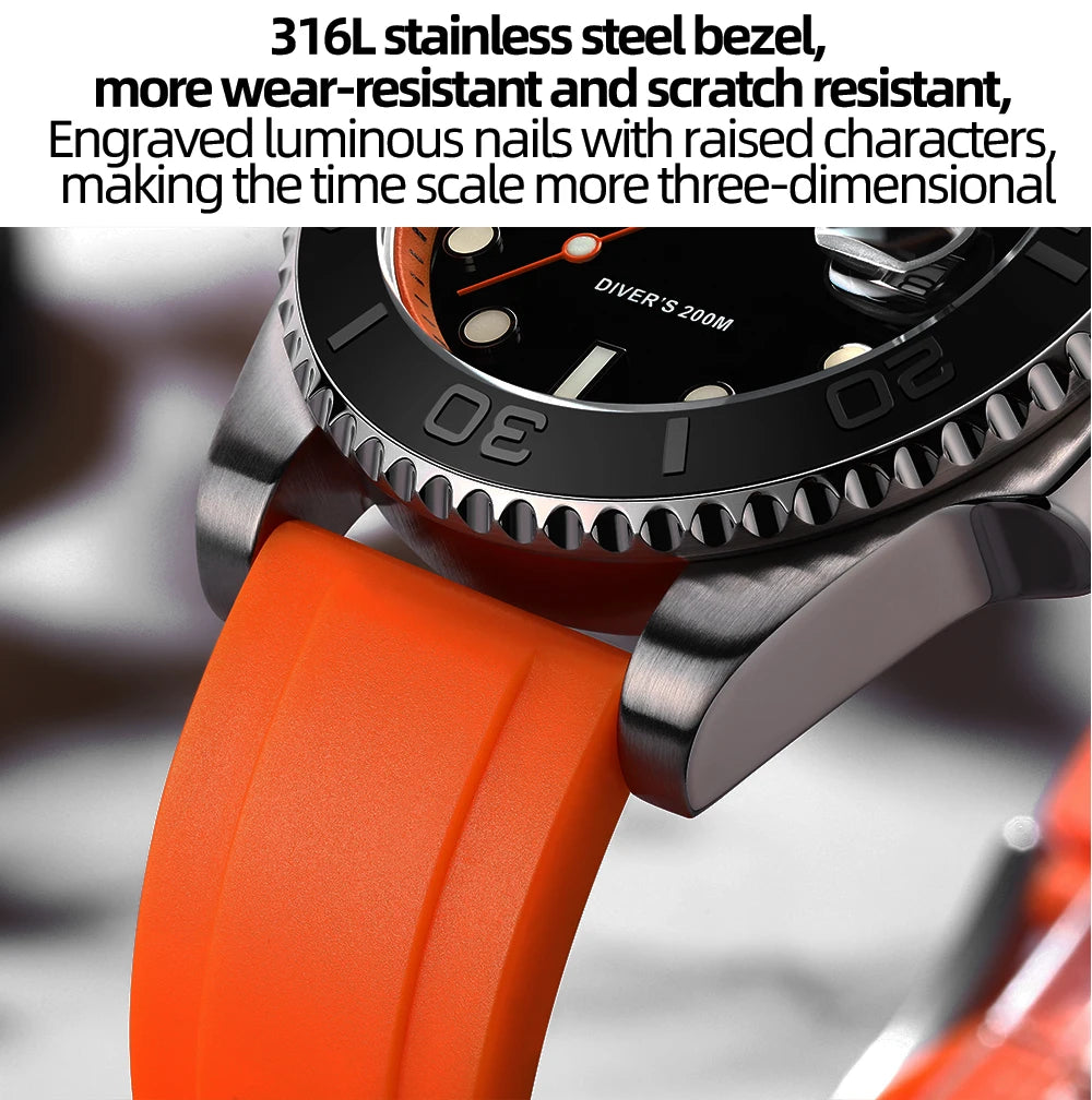 ADDIESDIVE 41mm AD2040 Sports Diver Watch TPU rubber belt Blue Luminous Reloj Hombre 200m Waterproof Quartz Watches