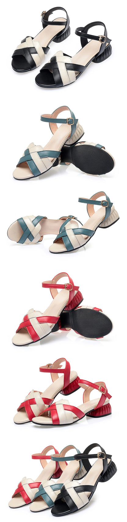 AIYUQI Sandalen Frauen Echtes Leder 2025, Neue Sommer Frauen Sandalen Rom Colorblock Offene spitze Große Größe 41 42 43 sandalen Frauen