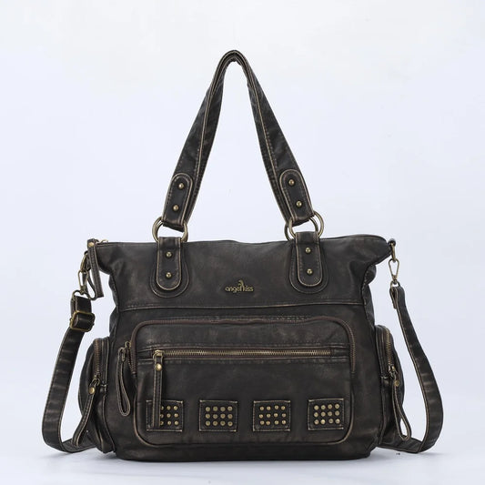 Damen-Handtasche Vintage-Stil aus Soft-PU Bronzefarben Große Tote-Tasche Schulter- und Umhängetasche