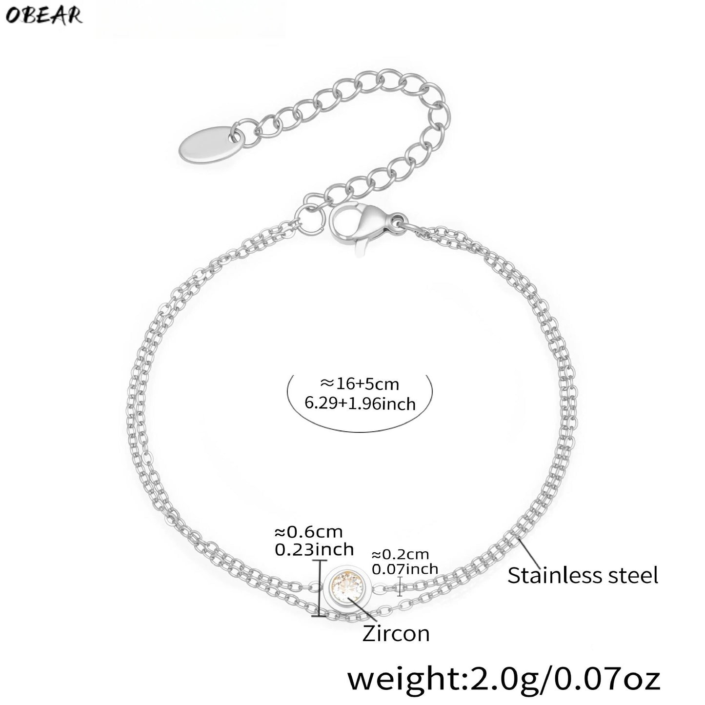Damen-Armband Doppelkette mit Zirkonia-Solitär