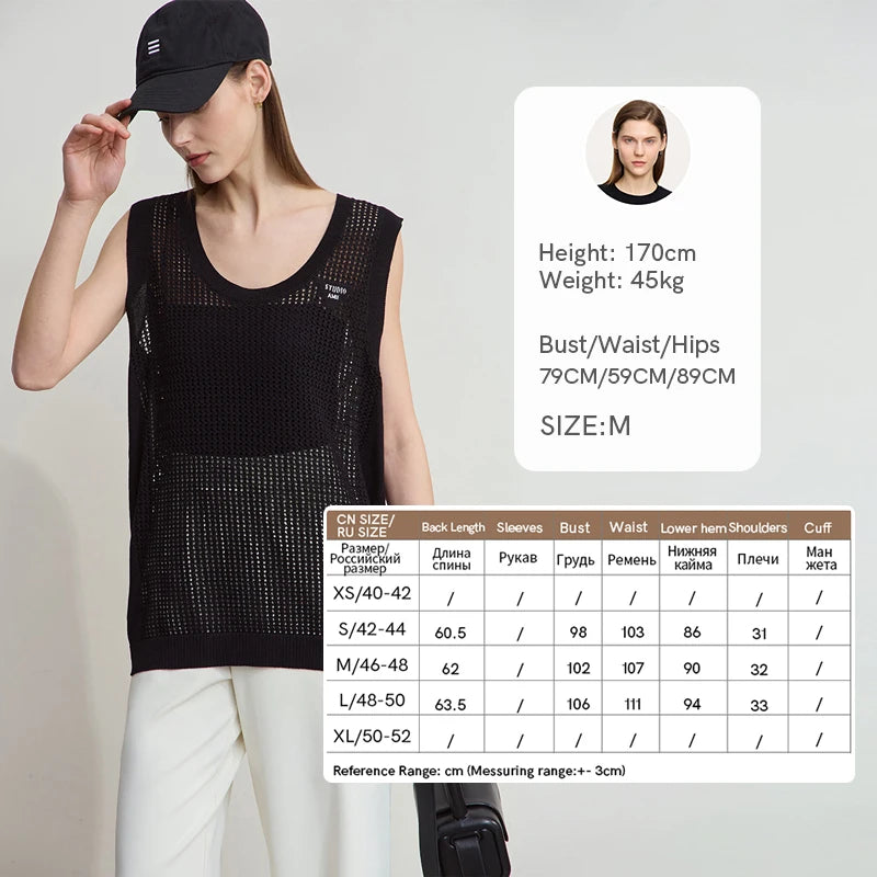 Damen V-Ausschnitt Pullover Viskose ärmellos Lochmuster Sommer