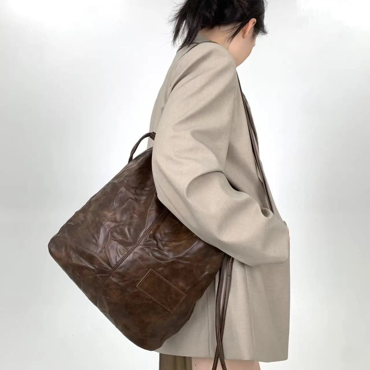 Damen-Top-Handle-Tasche Großes Fassungsvermögen mit Kordelverschluss Innenfächern für Handy Geldbörse
