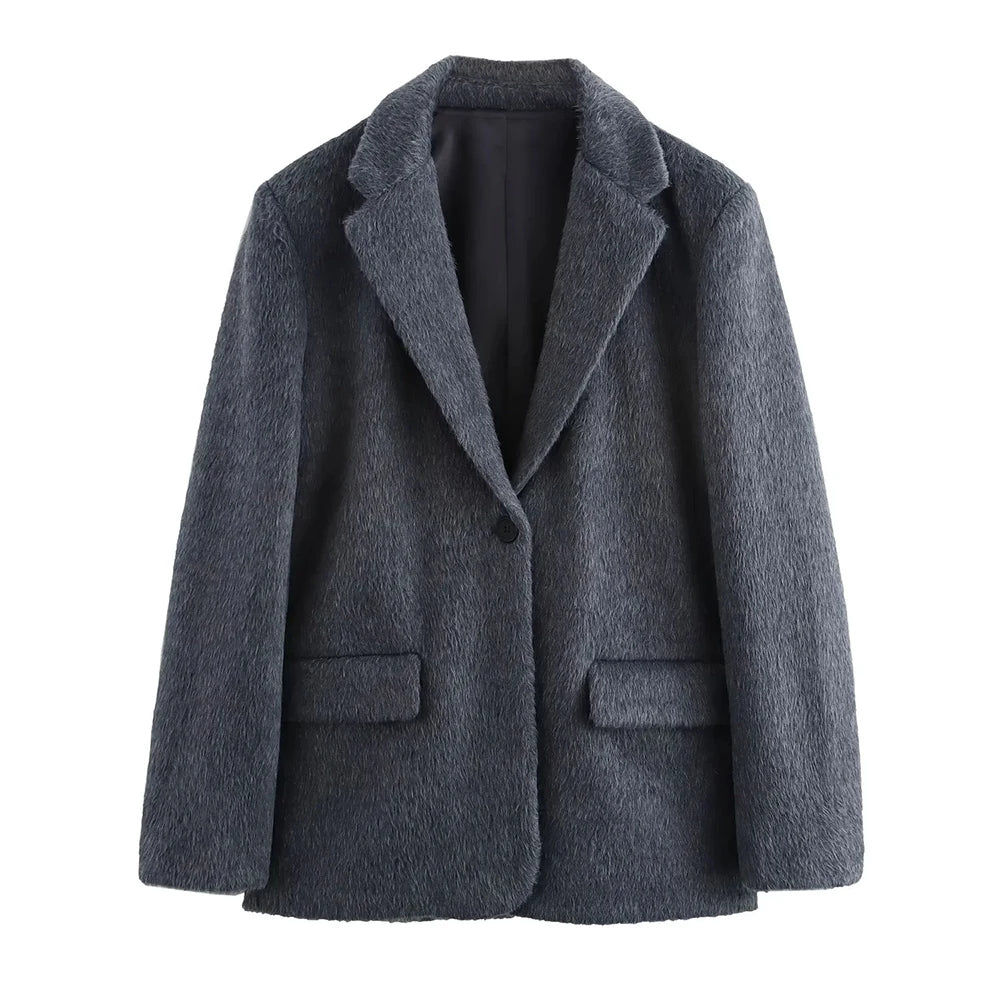 Elegante Damenjacke mit Reverskragen und langen Ärmeln – luxuriöses Patchwork-Design mit Taschen