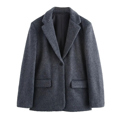 Elegante Damenjacke mit Reverskragen und langen Ärmeln – luxuriöses Patchwork-Design mit Taschen