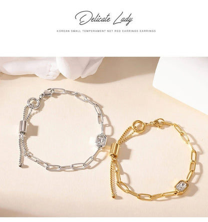 Damen-Kettenarmband mit Zirkonia rechteckig