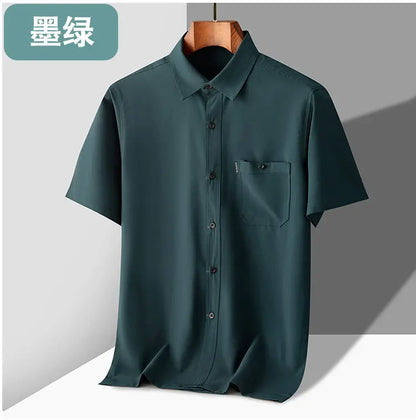 Kurzärmeliges Herren-Poloshirt aus Eisseide – bügelfreies, lässiges Strandoberteil für Herren mittleren Alters