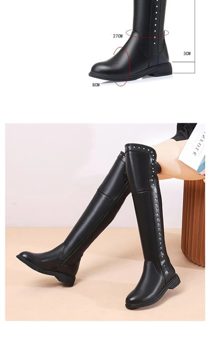 AIYUQI Womens Knee High Boots Winter 2025 New Genuine Leather Women Thigh High Boots Plus Size Wool Warm Women's High Boots