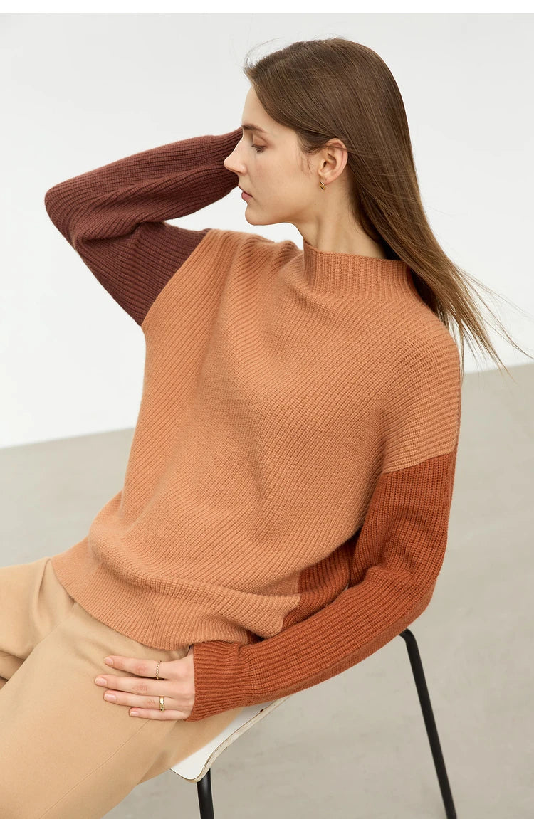 Oversize-Pullover mit Rundhalsausschnitt und langen Ärmeln, rostbraun