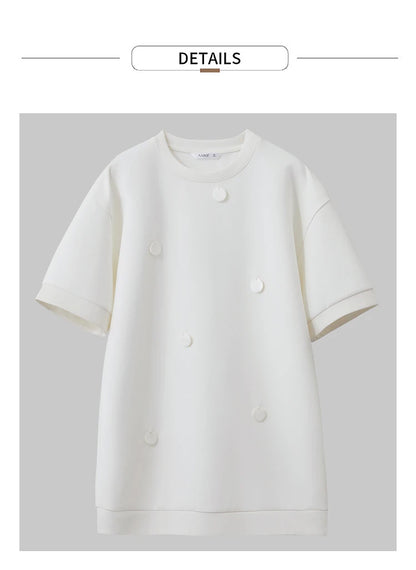 Damen T-Shirts im Minimalismus-Stil mit losem Patchwork und Dekoration